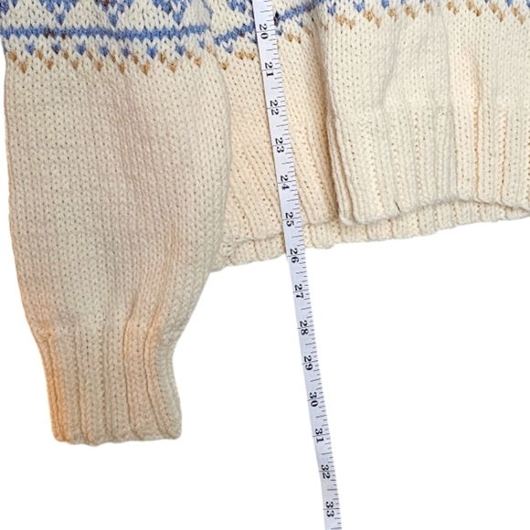 *** SOLD *** Handmade Cream Light Blue Nordic Mock Neck Sweater Snowflake Design - Picture 6 of 6